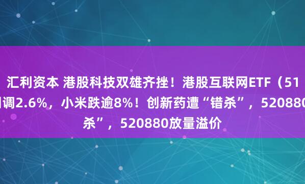 汇利资本 港股科技双雄齐挫！港股互联网ETF（513770）回调2.6%，小米跌逾8%！创新药遭“错杀”，520880放量溢价